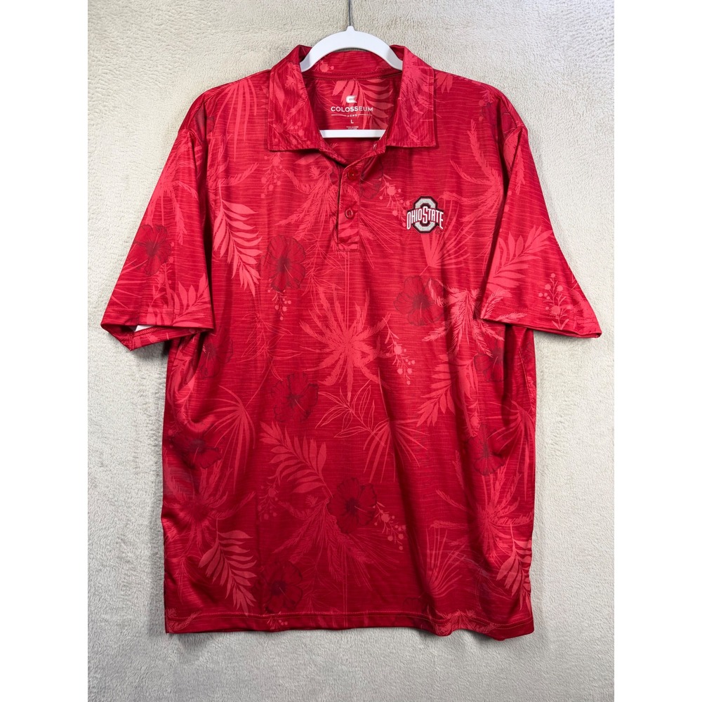 Colosseum Polo Shirt Mens L Red Ohio State Buckeyes Tropical Hawaiian NCAA